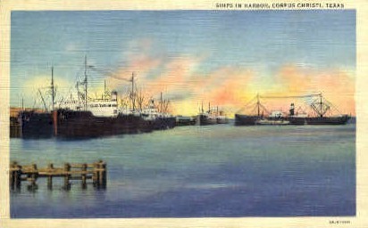 Ships in Harbor - Corpus Christi, Texas TX Postcard