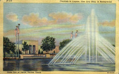 Fountain in Lagoon - Dallas, Texas TX Postcard