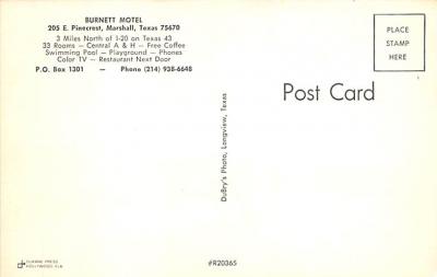 Burnett Motel - Marshall, Texas TX Postcard | OldPostcards.com