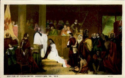 Baptism of Pocahontas - Jamestown, Virginia VA Postcard