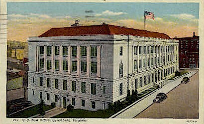 U. S. Post Office - Lynchburg, Virginia VA Postcard