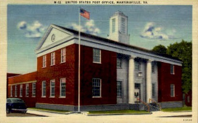 United States Post Office - Martinsville, Virginia VA Postcard