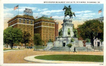 Washington Monument & Hotel Richmond - Virginia VA Postcard