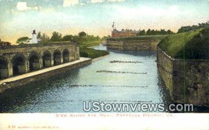 View Along The Moat  - Fortress Monroe, Virginia VA Postcard