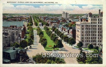 Monument Avenue & Lee Monument  - Richmond, Virginia VA Postcard