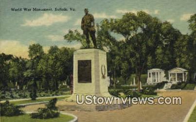 World War Monument  - Suffolk, Virginia VA Postcard