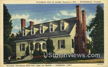 Middle Plantation Hill - Williamsburg, Virginia VA Postcard