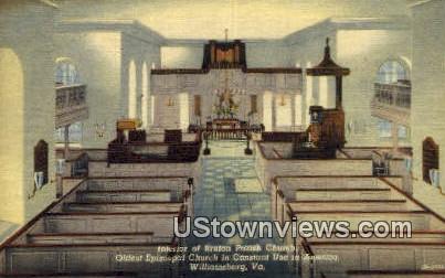 Interior Of Bruton Parish Church - Williamsburg, Virginia VA Postcard