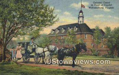 Colonial Coach In Front Of Capitol  - Williamsburg, Virginia VA Postcard