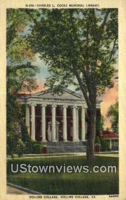 Charles L Cook Memorial Library  - Hollins College, Virginia VA Postcard