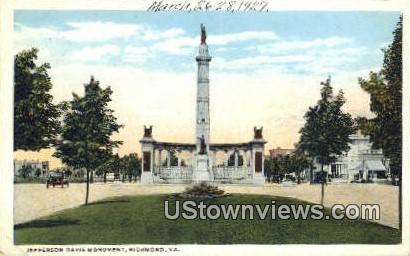 Jefferson Davis Monument  - Richmond, Virginia VA Postcard