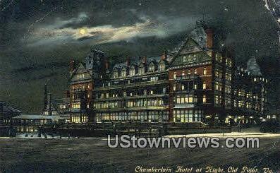 Chamberlain Hotel At Night  - Old Point Comfort, Virginia VA Postcard