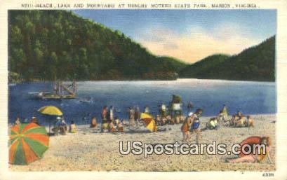 beach, Lake, Hungry Mother State Park - Marion, Virginia VA Postcard