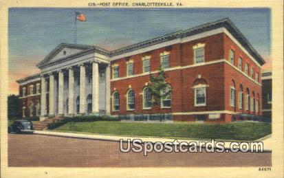 Post Office - Charlottesville, Virginia VA Postcard