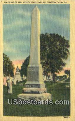 Grave of Gen Andrew Lewis - Salem, Virginia VA Postcard