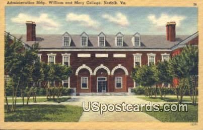 Administration Building, William & Mary College - Norfolk, Virginia VA Postcard