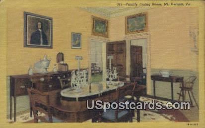 Family Dining Room - Mt Vernon, Virginia VA Postcard