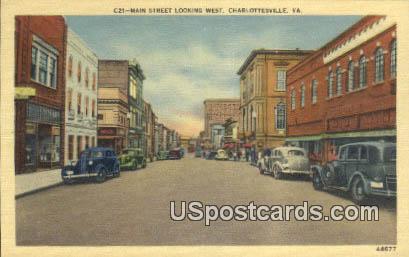 Main Street - Charlottesville, Virginia VA Postcard