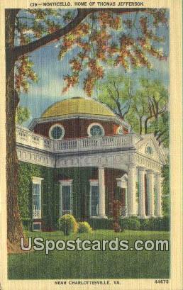 Home of Thomas Jefferson 3rd President - Charlottesville, Virginia VA Postcard