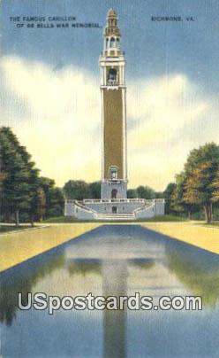Famous Carrillon, Bells War Memorial - Richmond, Virginia VA Postcard