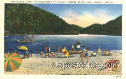 Beach, Lake, Hungry Mother State Park - Marion, Virginia VA Postcard