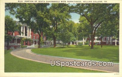 Quadrangle with Dormitories, Hollins College - Roanoke, Virginia VA Postcard