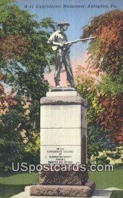 Confederate Monument - Abingdon, Virginia VA Postcard