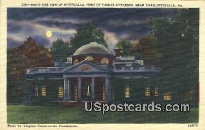 Home of Thomas Jefferson 3rd President - Charlottesville, Virginia VA Postcard
