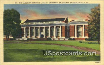 Alderman Memorial Library - Charlottesville, Virginia VA Postcard