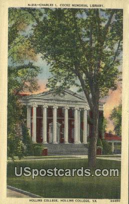Charles L Cocke Memorial Library - Hollins College, Virginia VA Postcard