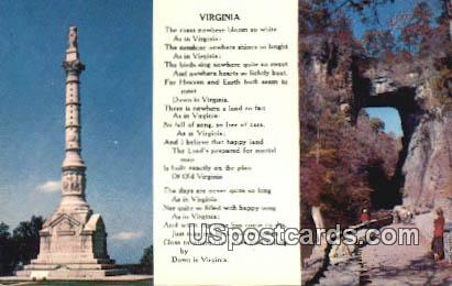 Yorktown Monument - Natural Bridge, Virginia VA Postcard