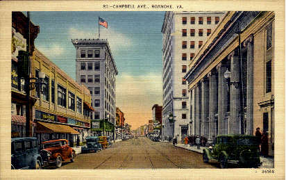 Campbell Avenue - Roanoke, Virginia VA Postcard