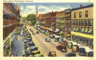 Main Street - Brattleboro, Vermont VT Postcard