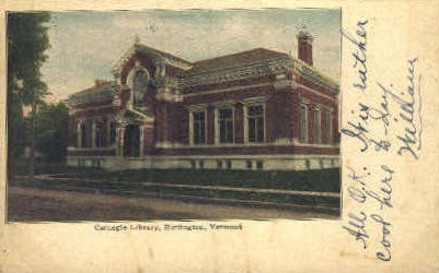 Carnegie Library - Burlington, Vermont VT Postcard