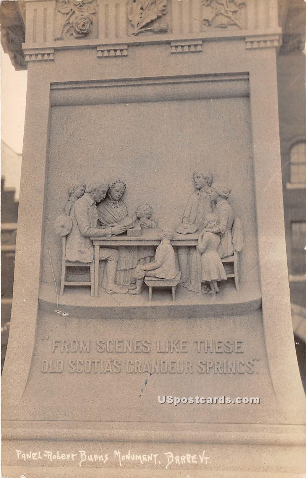 Panel Robert Burns Monument - Barre, Vermont VT Postcard
