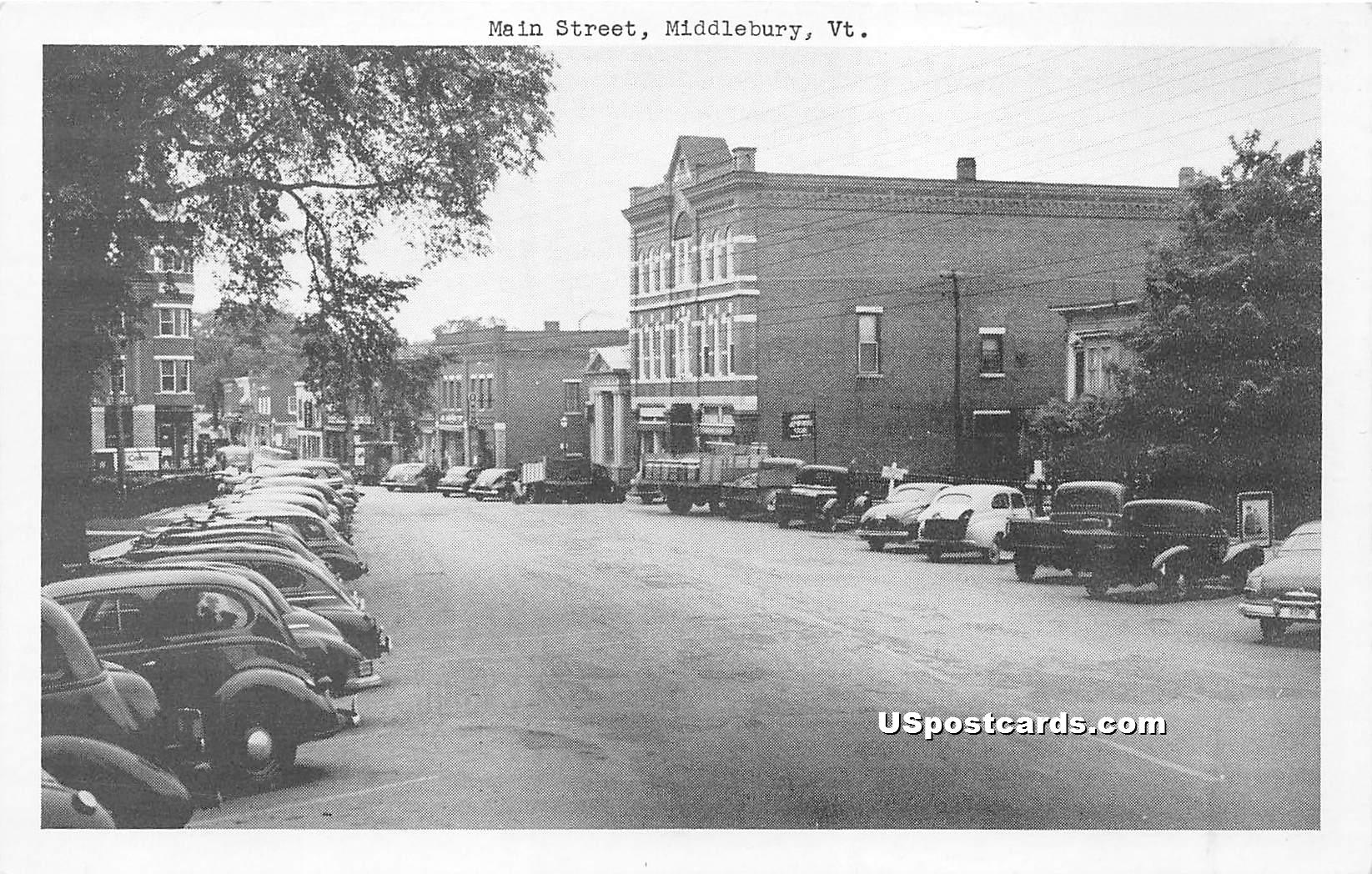 Main Street - Middlebury, Vermont VT Postcard