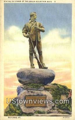 Statue in Honor of Green Mtn Boys - Rutland, Vermont VT Postcard