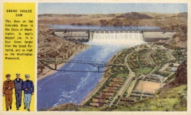 Dam on Columbia River - Grand Coulee Dam, Washington WA Postcard