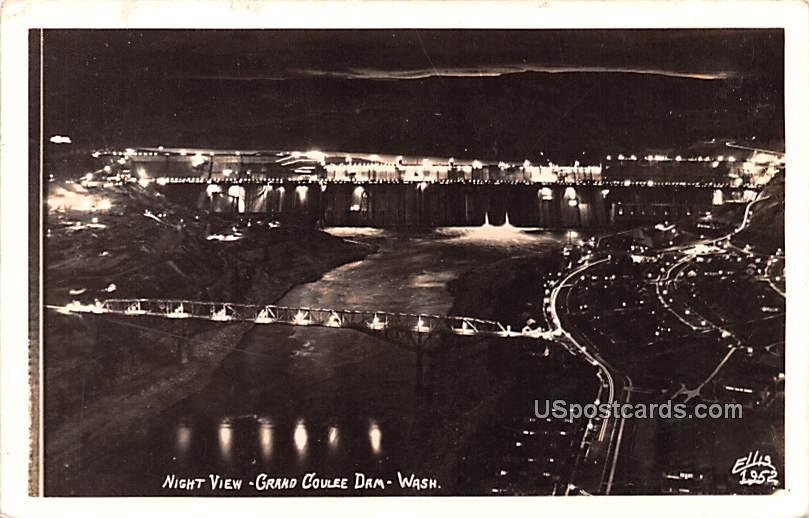 Night View - Grand Coulee Dam, Washington WA Postcard