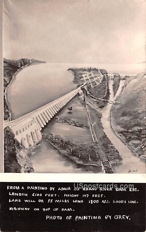 From a Painting by Abair of Grand River Dam - Washington WA Postcard