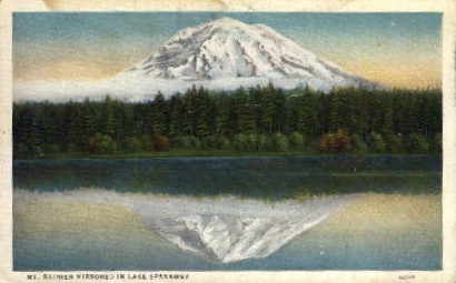 Mt. Ranier mirrored in Lake Spanaway - Mt. Rainer National Park, Washington WA Postcard
