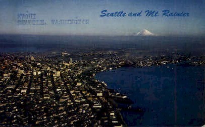Seattle and Mt. Rainier - Washington WA Postcard