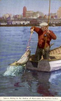 Salmon Fishing  - Seattle, Washington WA Postcard