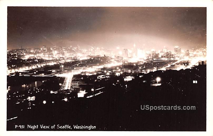 Night View - Seattle, Washington WA Postcard