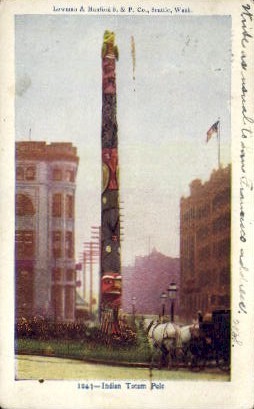 Indian Totem Pole - Seattle, Washington WA Postcard