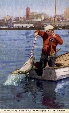 Salmon Fishing - Seattle, Washington WA Postcard