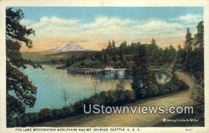 Lake Washington Blvd, Mt Rainier - Seattle Postcard
