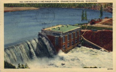 Nine Mile Falls & Power Station - Spokane, Washington WA Postcard