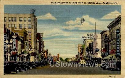 Business Section, College Avenue - Appleton, Wisconsin WI Postcard