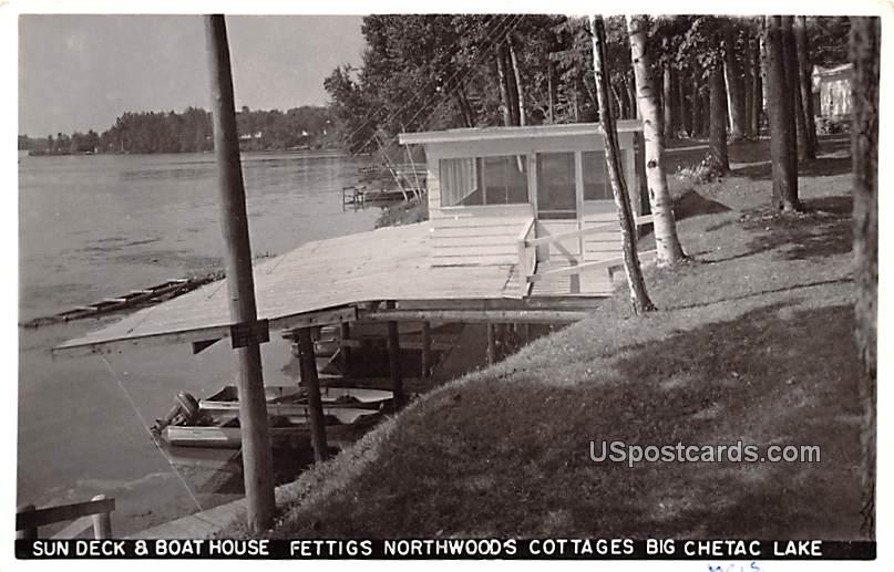Sun Deck and Boat House - Big Chetac Lake, Wisconsin WI Postcard